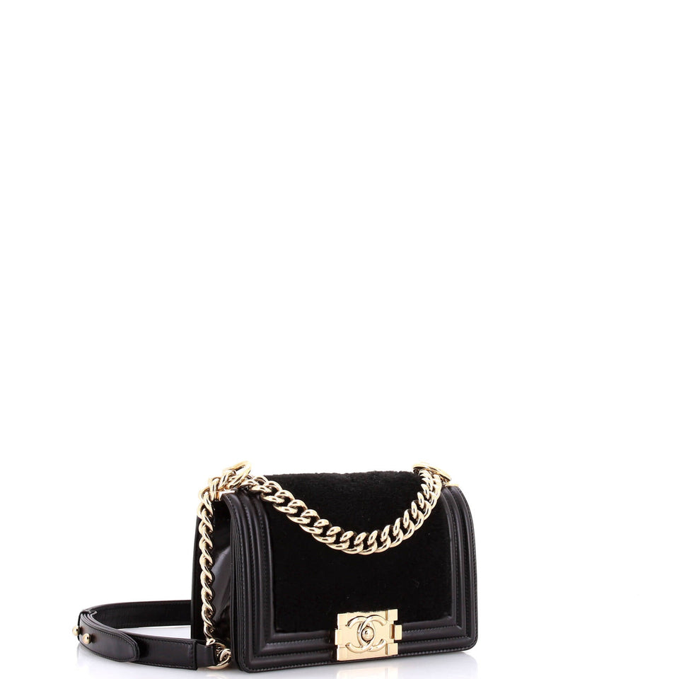 Boy Flap Bag Shearling with Leather Small