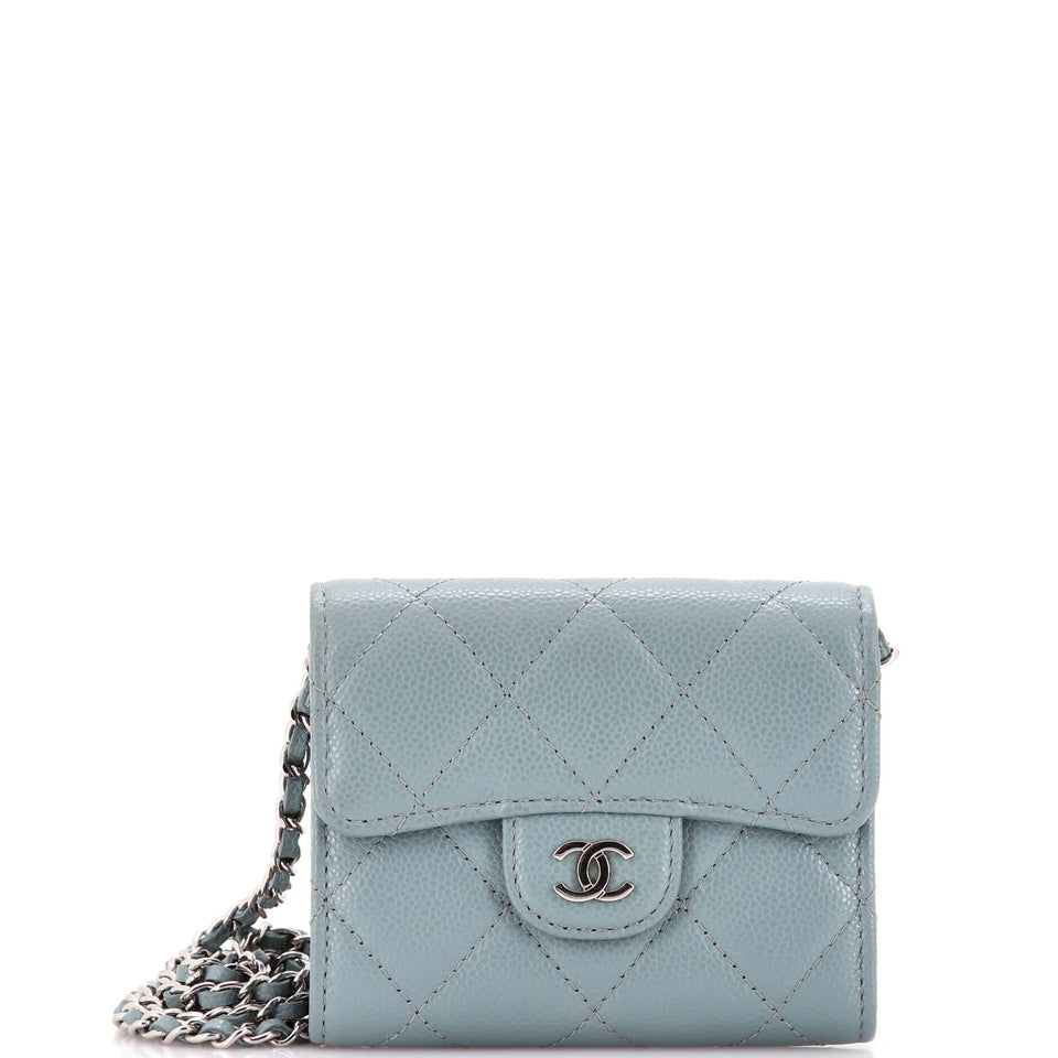Classic Flap Card Holder on Chain Quilted Caviar Mini