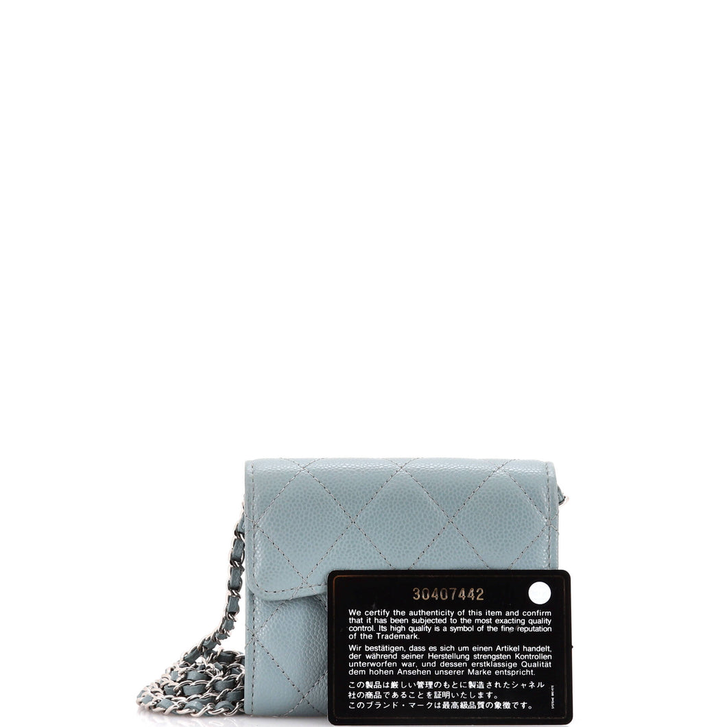 Classic Flap Card Holder on Chain Quilted Caviar Mini