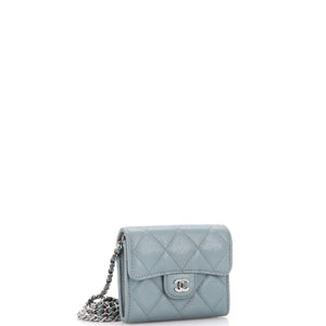 Classic Flap Card Holder on Chain Quilted Caviar Mini