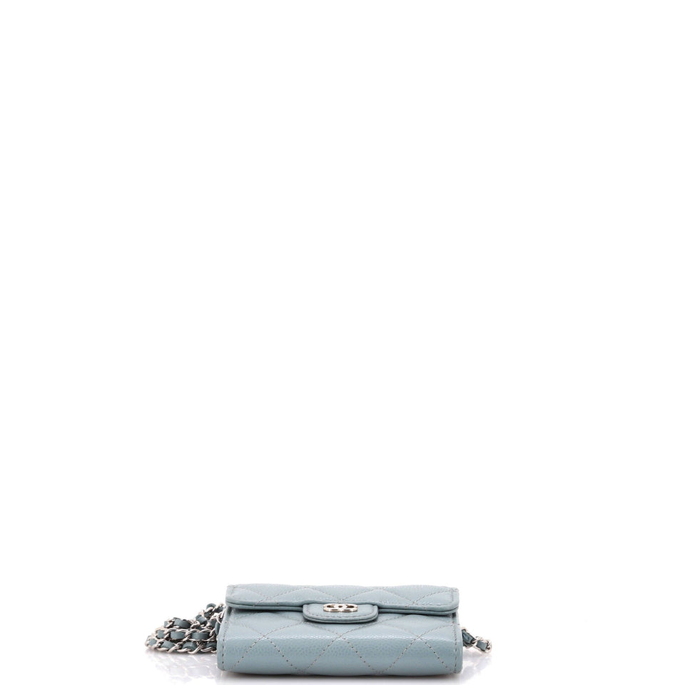 Classic Flap Card Holder on Chain Quilted Caviar Mini