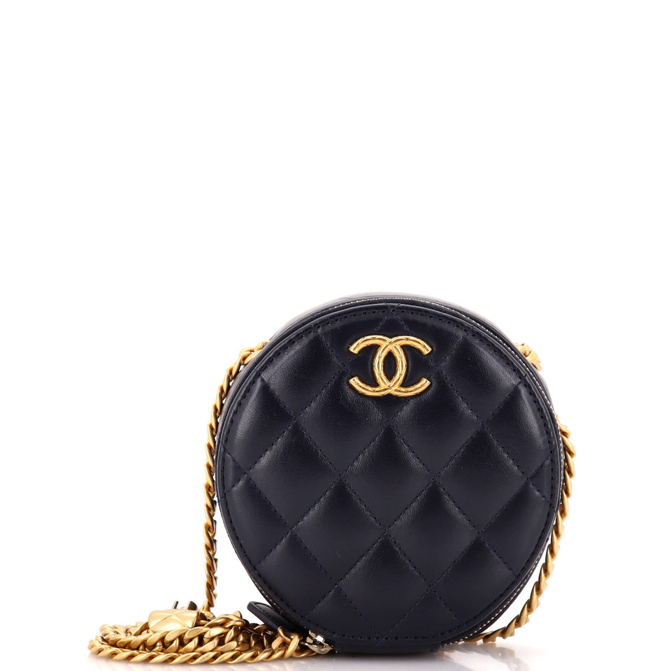 All Slide Long Round Clutch with Chain Quilted Lambskin