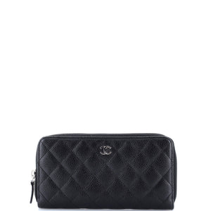 Zip Around Wallet Quilted Caviar Long