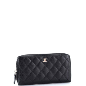 Zip Around Wallet Quilted Caviar Long