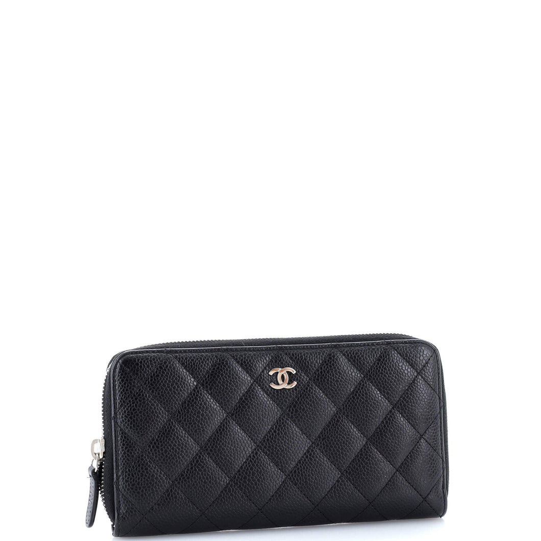 Zip Around Wallet Quilted Caviar Long