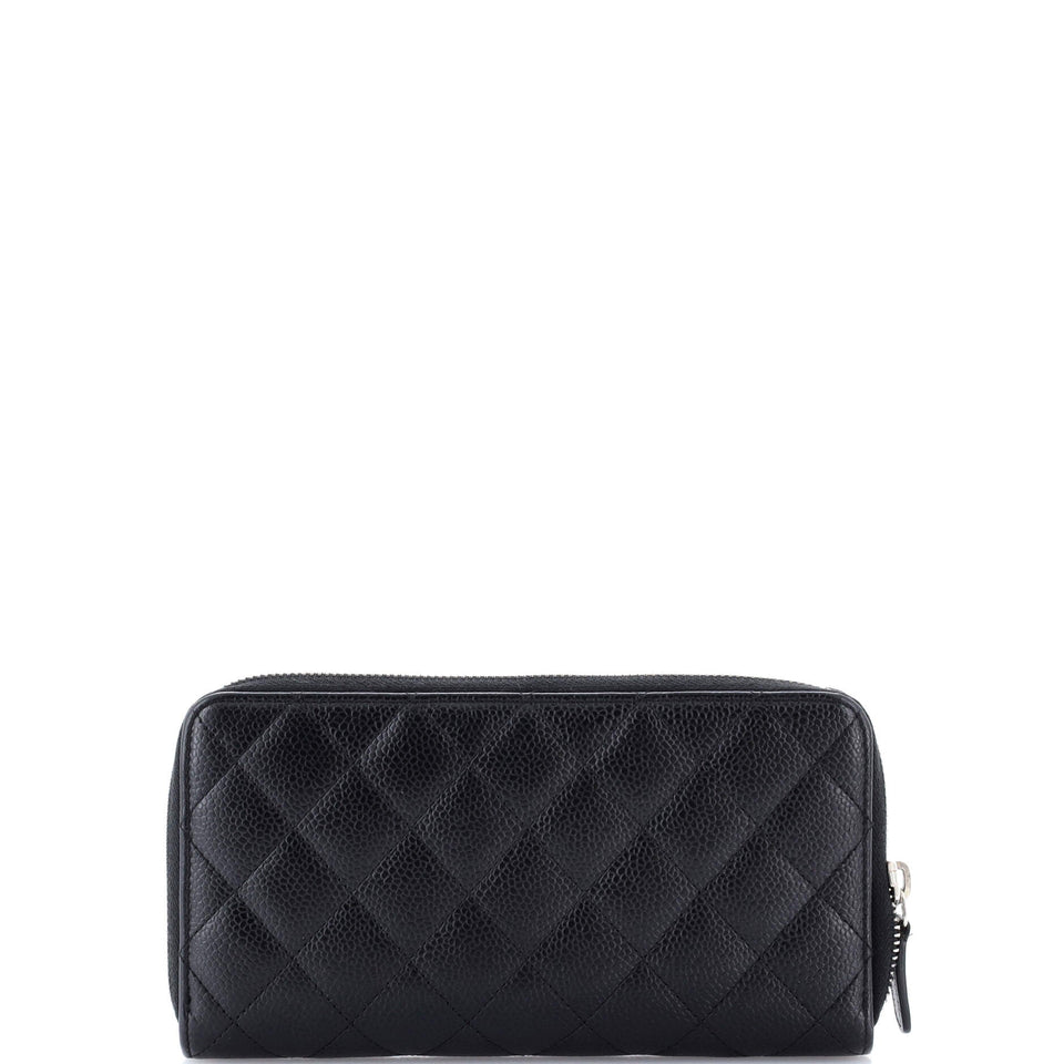 Zip Around Wallet Quilted Caviar Long