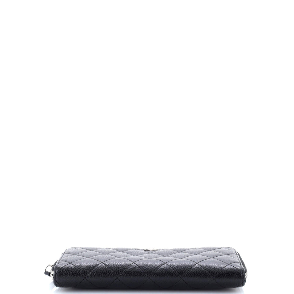 Zip Around Wallet Quilted Caviar Long