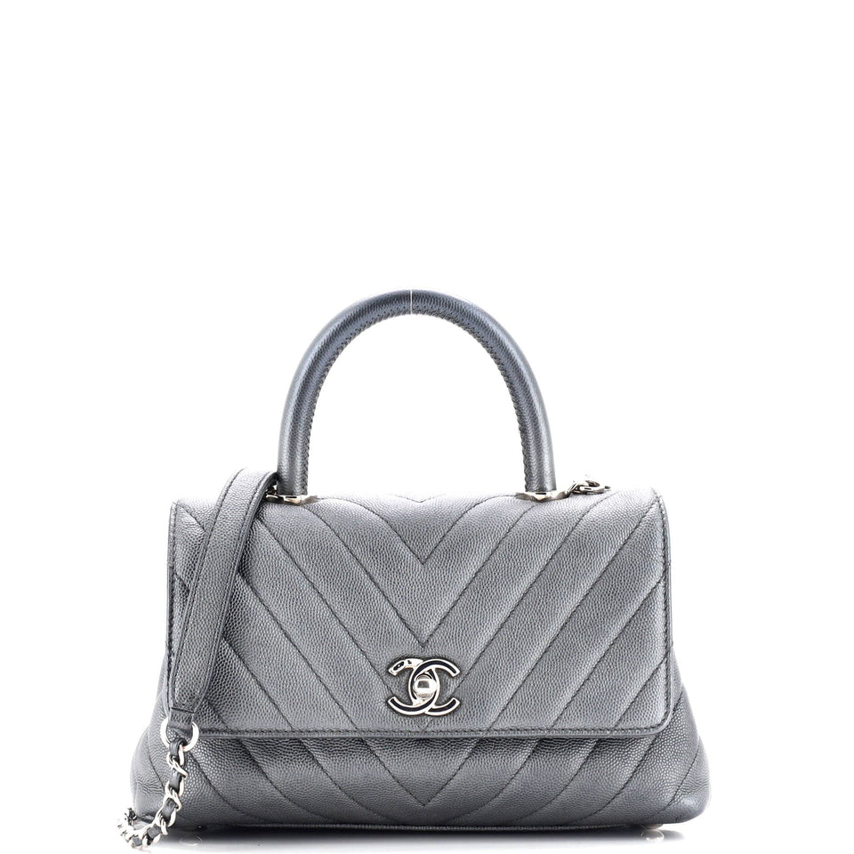 Coco Top Handle Bag Chevron Caviar Mini