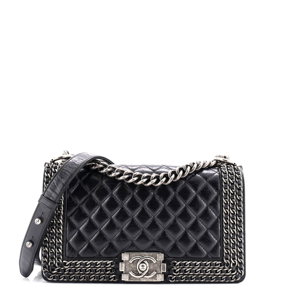 Chained Boy Flap Bag Quilted Glazed Calfskin Old Medium
