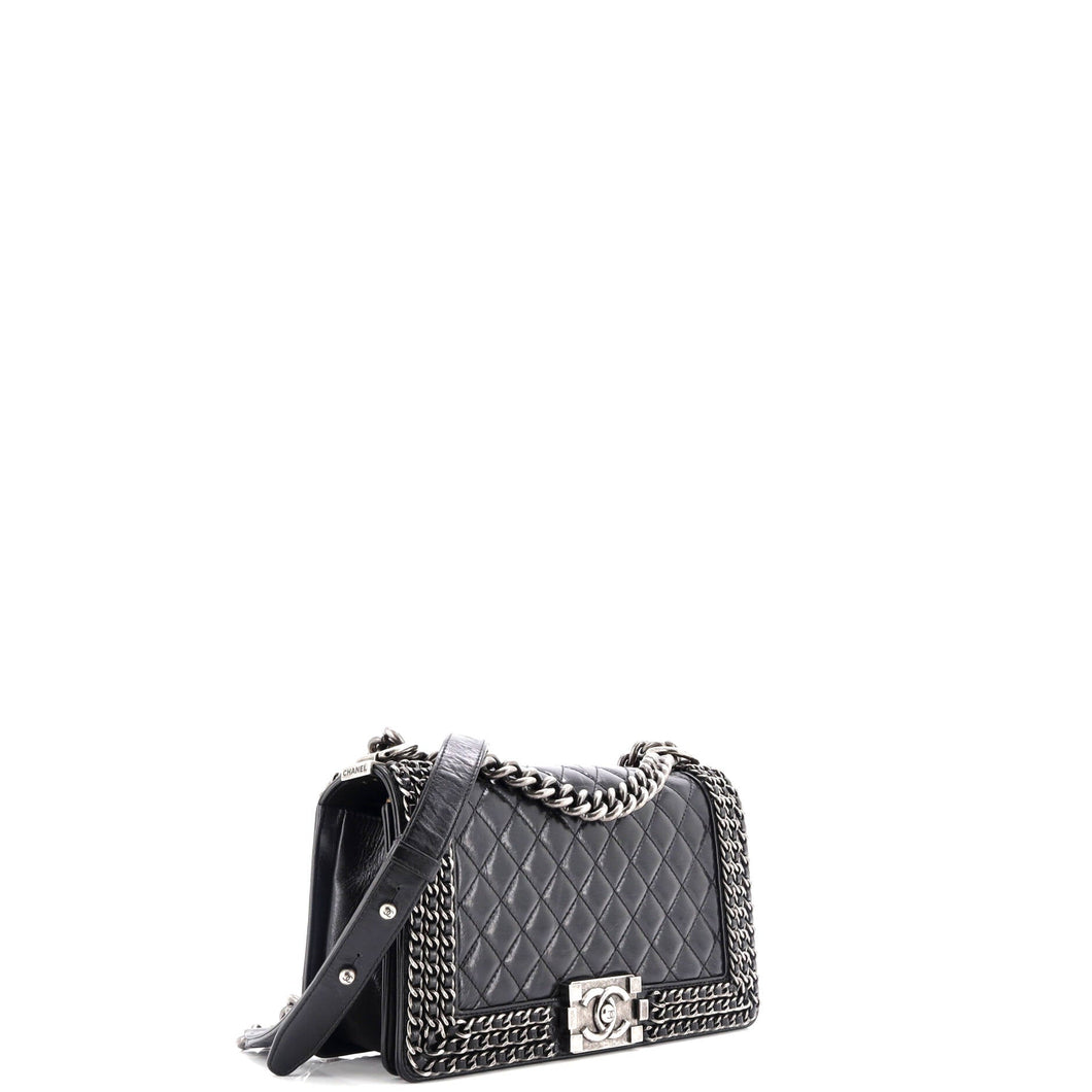 Chained Boy Flap Bag Quilted Glazed Calfskin Old Medium