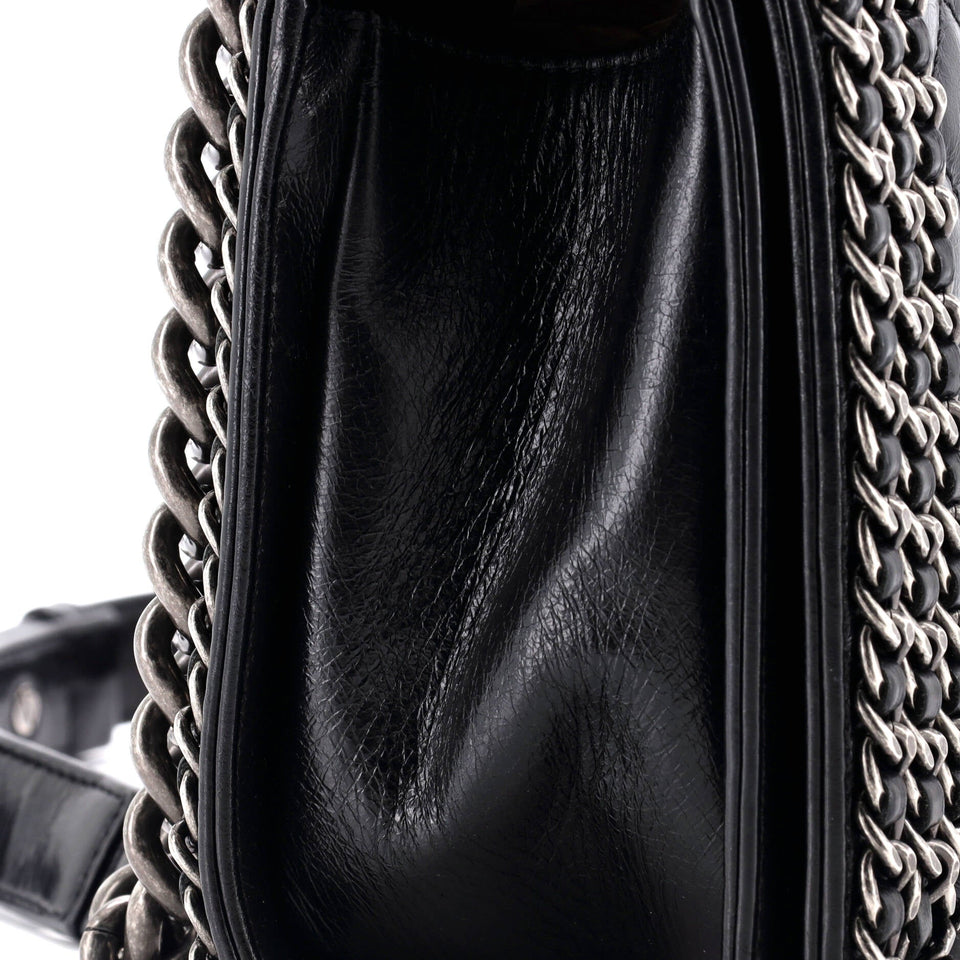Chained Boy Flap Bag Quilted Glazed Calfskin Old Medium