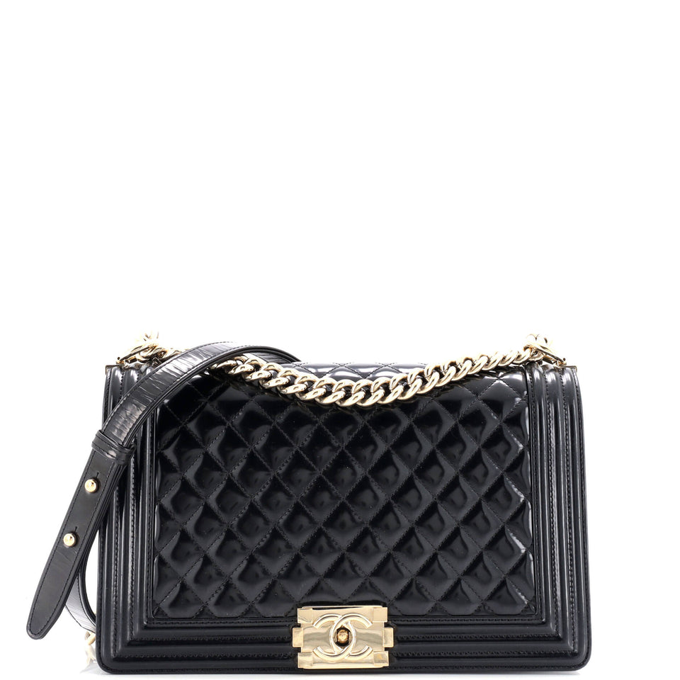 Boy Flap Bag Quilted Patent New Medium