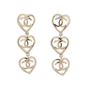 Coco In Love Triple Heart CC Drop Earrings Metal