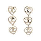 Coco In Love Triple Heart CC Drop Earrings Metal