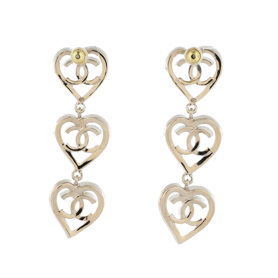 Coco In Love Triple Heart CC Drop Earrings Metal
