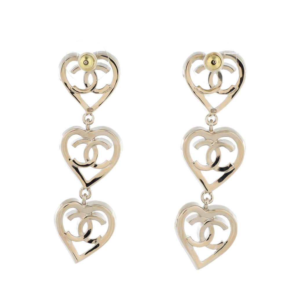 Coco In Love Triple Heart CC Drop Earrings Metal