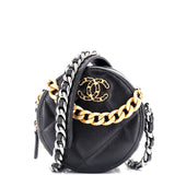 19 Round Clutch with Chain Quilted Leather