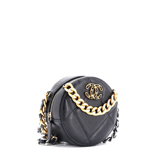 19 Round Clutch with Chain Quilted Leather