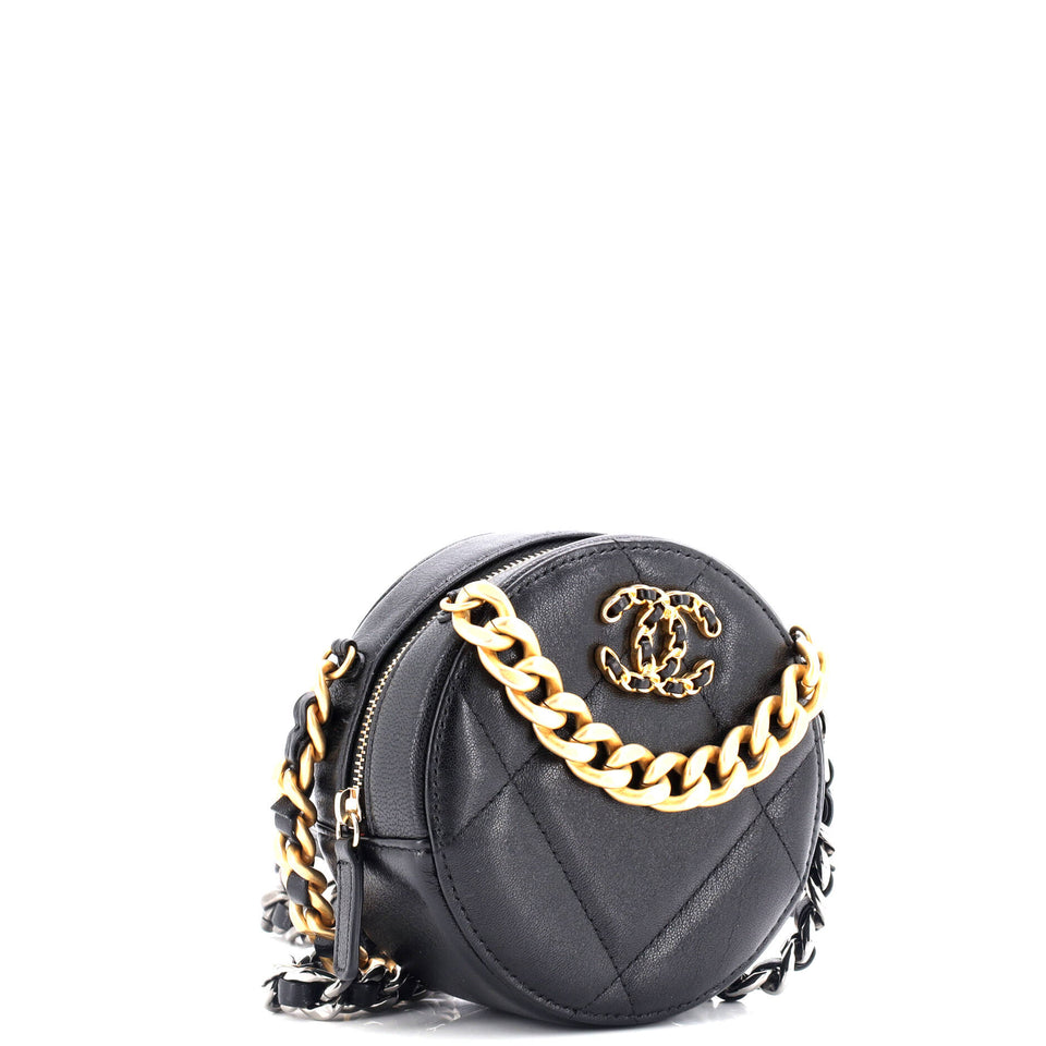 19 Round Clutch with Chain Quilted Leather
