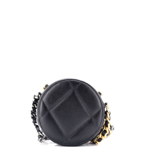 19 Round Clutch with Chain Quilted Leather