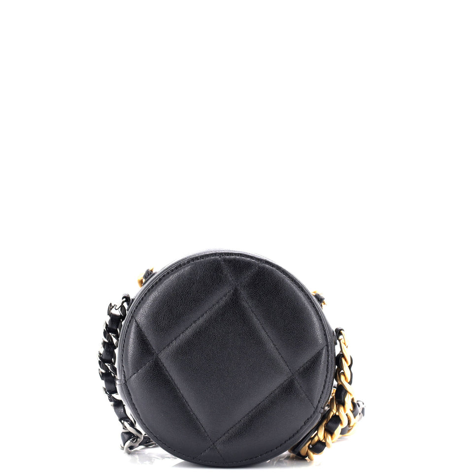 19 Round Clutch with Chain Quilted Leather