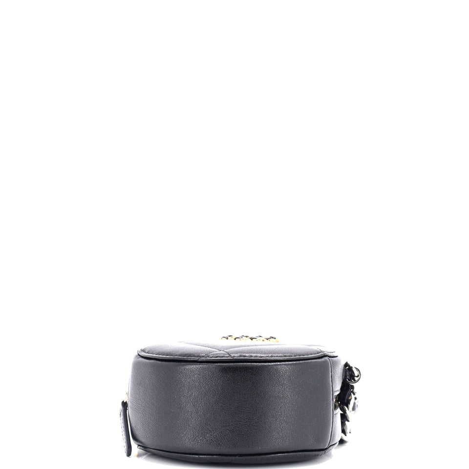 19 Round Clutch with Chain Quilted Leather