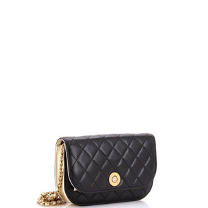 CC Pearl Button Wallet on Chain Quilted Lambskin