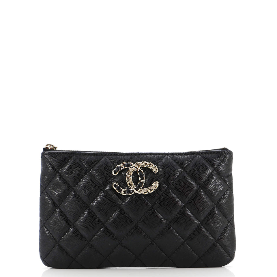 French New Wave O Case Pouch Quilted Caviar Small