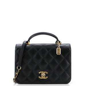 CC Top Handle Chain Full Flap Bag Quilted Caviar Small