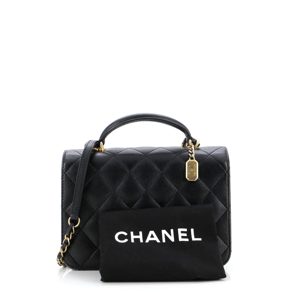 CC Top Handle Chain Full Flap Bag Quilted Caviar Small