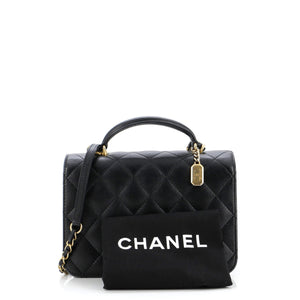 CC Top Handle Chain Full Flap Bag Quilted Caviar Small