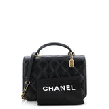 CC Top Handle Chain Full Flap Bag Quilted Caviar Small