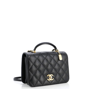 CC Top Handle Chain Full Flap Bag Quilted Caviar Small