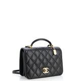 CC Top Handle Chain Full Flap Bag Quilted Caviar Small