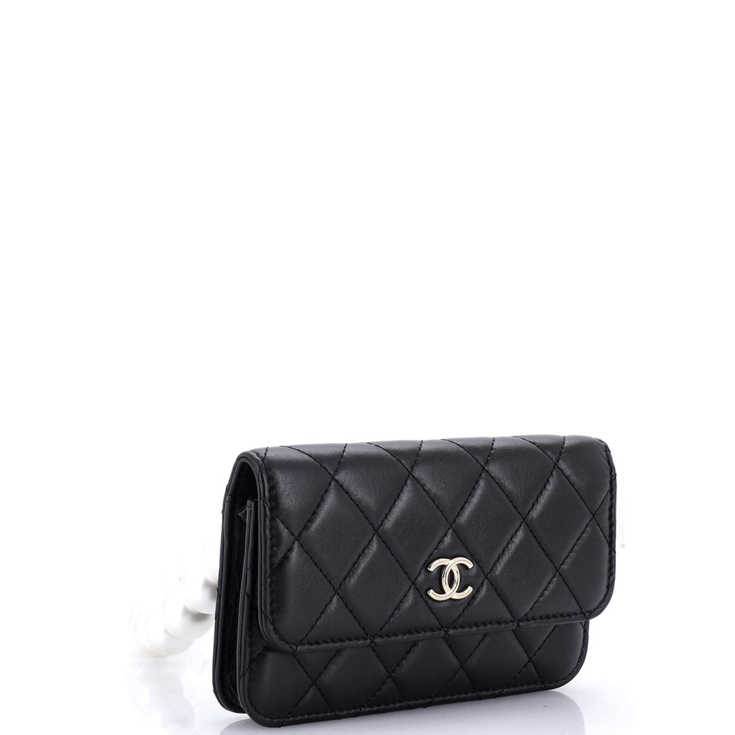 Pearl Strap Clutch with Chain Quilted Calfskin