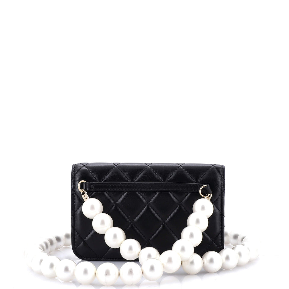 Pearl Strap Clutch with Chain Quilted Calfskin