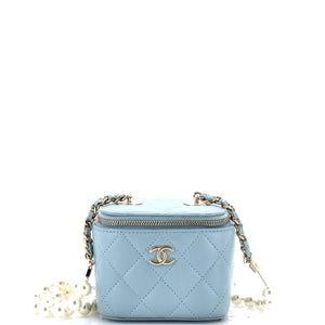 Vanity Case with Pearl Chain Quilted Lambskin Mini
