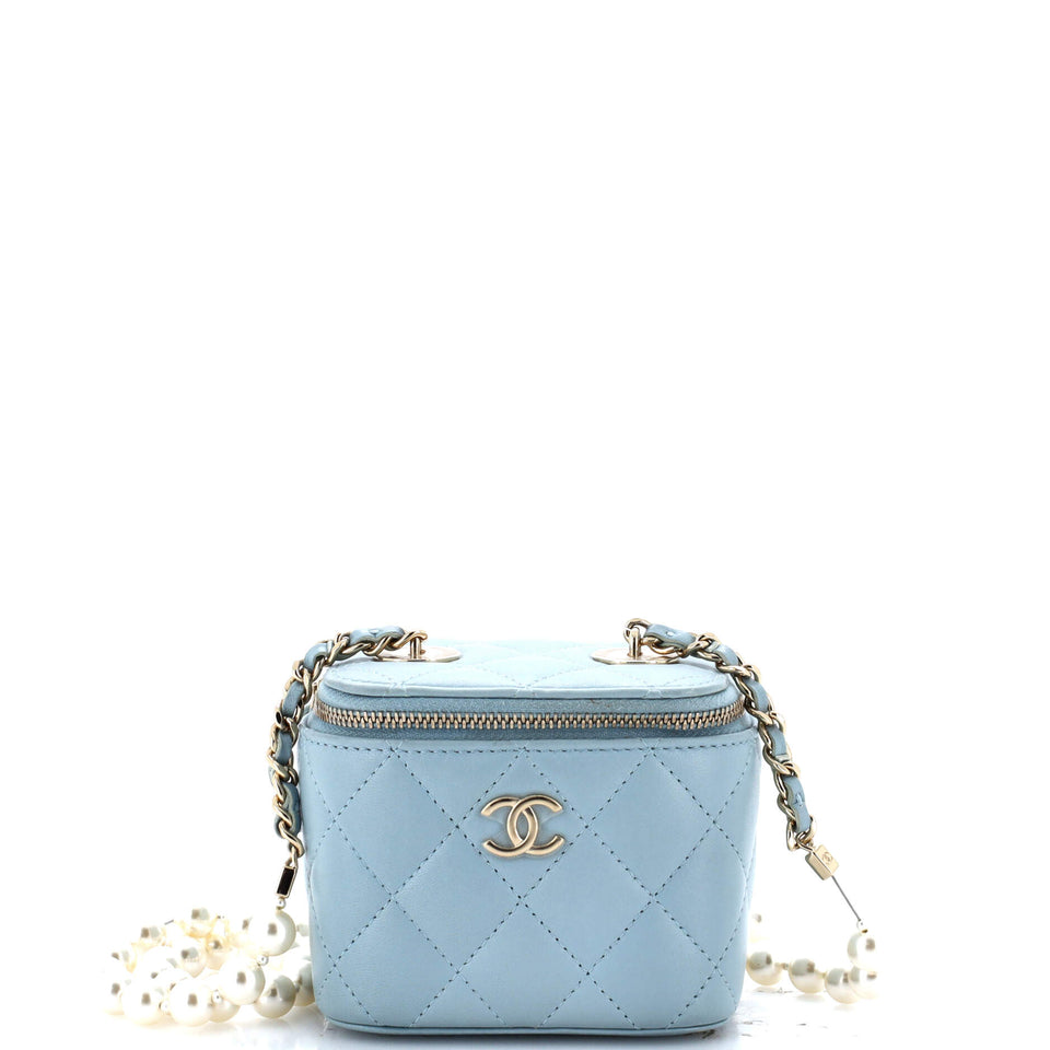 Vanity Case with Pearl Chain Quilted Lambskin Mini