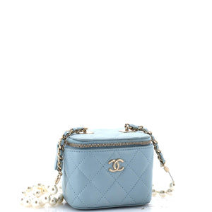 Vanity Case with Pearl Chain Quilted Lambskin Mini