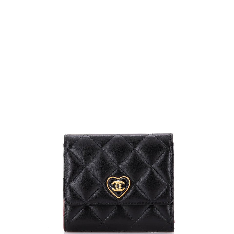 Coco Love CC Heart Flap Wallet Quilted Lambskin Compact