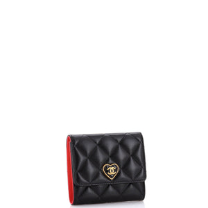 Coco Love CC Heart Flap Wallet Quilted Lambskin Compact
