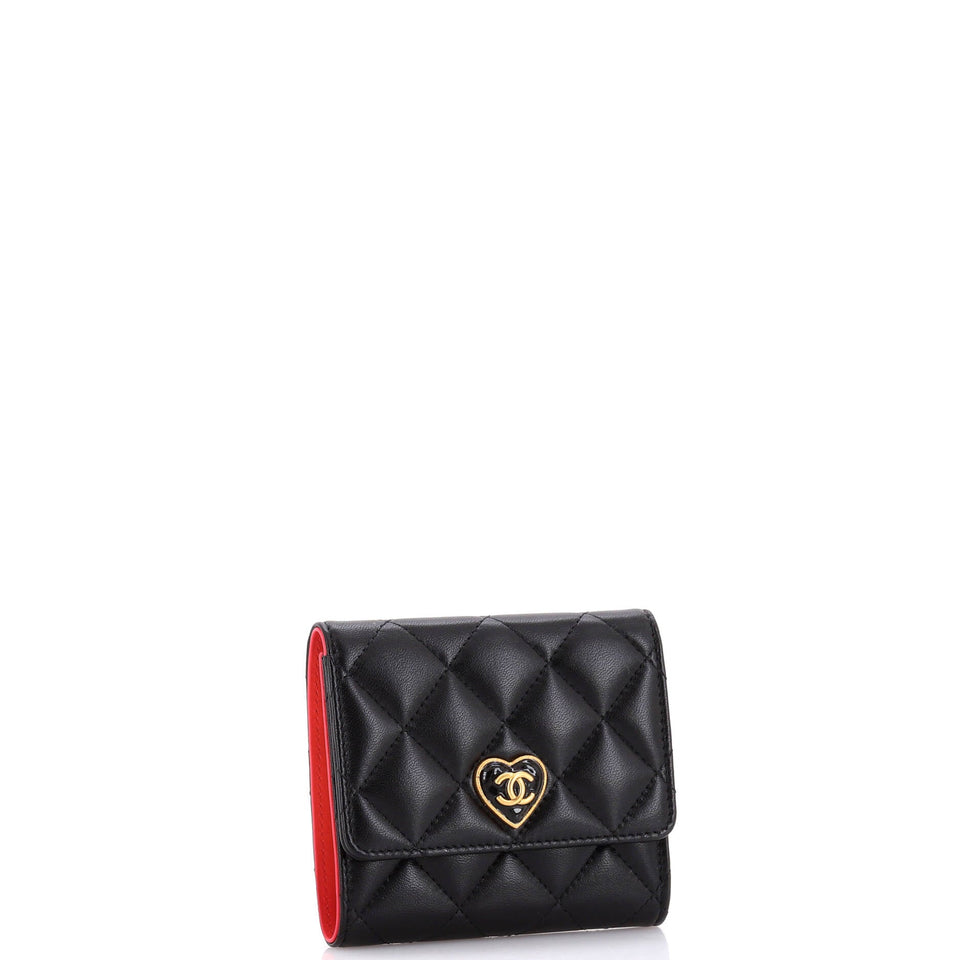 Coco Love CC Heart Flap Wallet Quilted Lambskin Compact