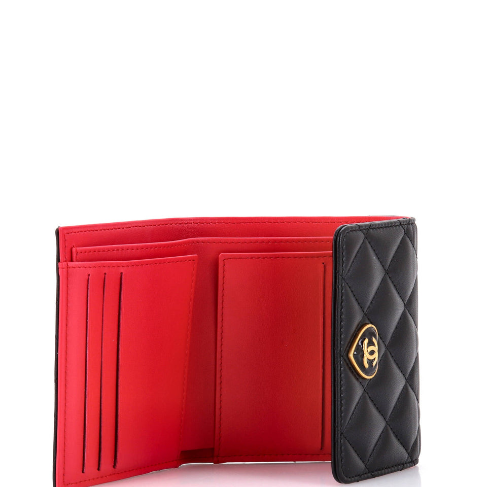 Coco Love CC Heart Flap Wallet Quilted Lambskin Compact