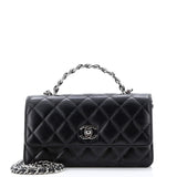Top Handle Phone Holder with Chain Quilted Lambskin with Crystals