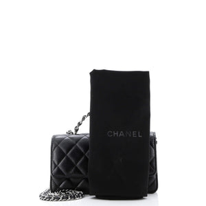Top Handle Phone Holder with Chain Quilted Lambskin with Crystals