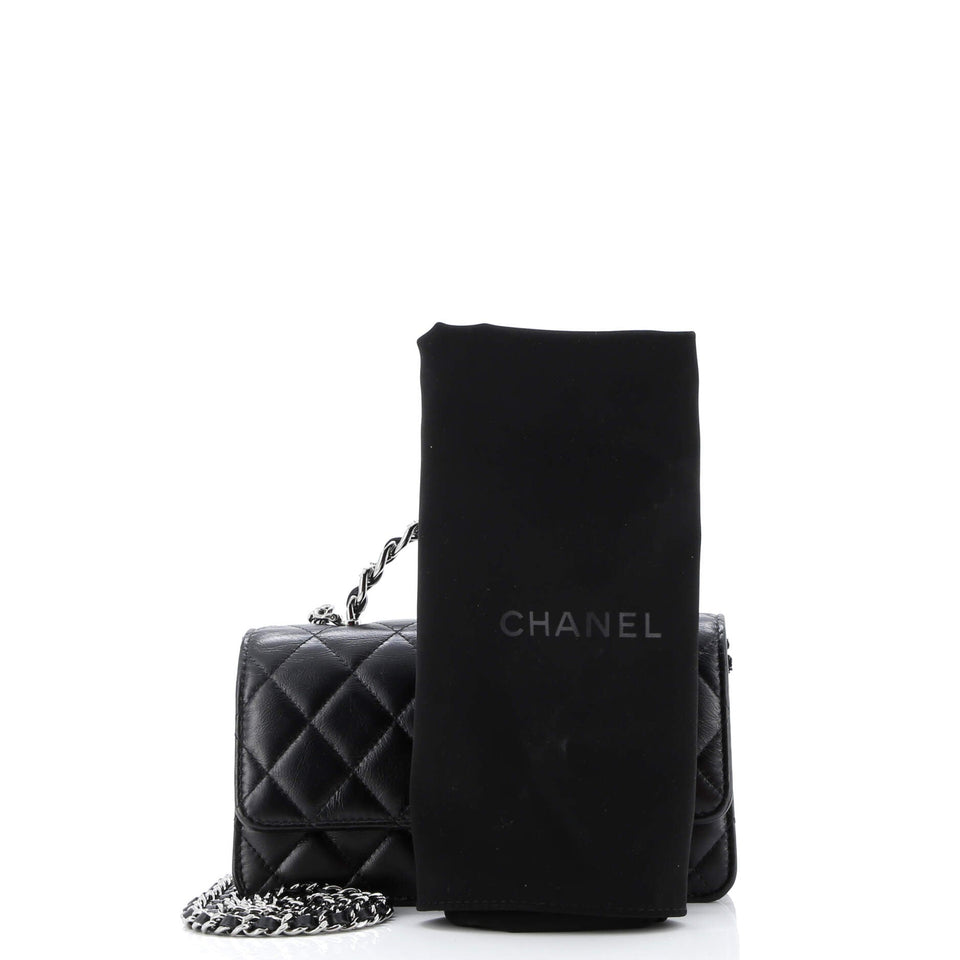 Top Handle Phone Holder with Chain Quilted Lambskin with Crystals