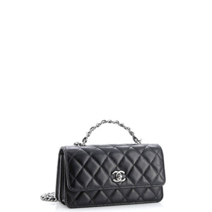 Top Handle Phone Holder with Chain Quilted Lambskin with Crystals