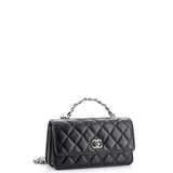 Top Handle Phone Holder with Chain Quilted Lambskin with Crystals