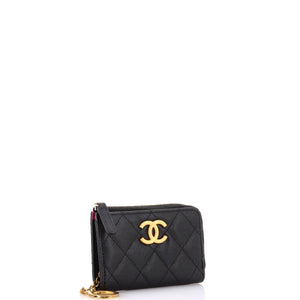 Textured CC Zipped Key Holder Quilted Caviar