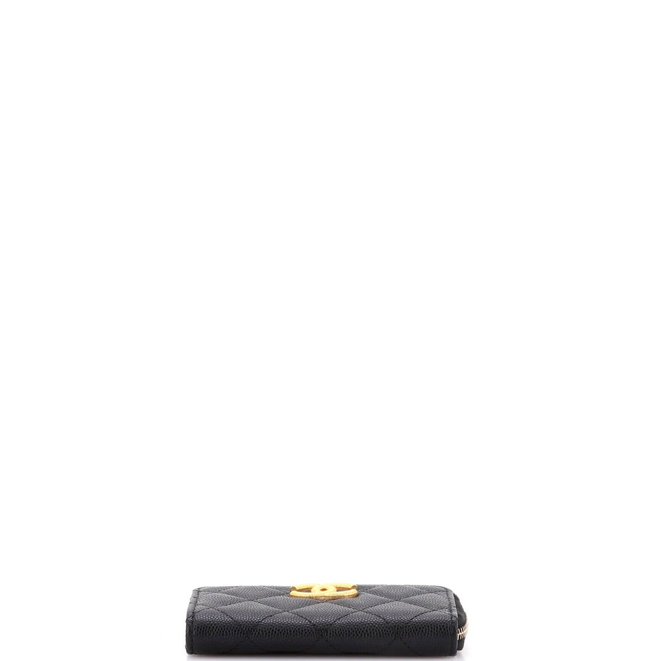 Textured CC Zipped Key Holder Quilted Caviar